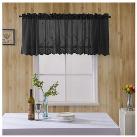 SHTGOI Short Curtains 130 x 41 cm Vintage Coffee Curtain Lace Embroidery Short Curtain Semi-Transparent Curtains Voile Short Curtain Bistro Curtain Panel Curtains for Kitchens Bedroom Black