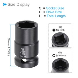 CoCud 6-Point Shallow Impact Socket, 1/2-Inch Drive 9/16-inch Socket, CR-V Axle Nut Impact Socket - (Applications: for Household Maintenance)