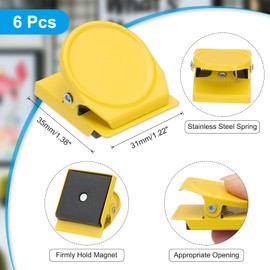 PATIKIL 31mm Magnetic Clips, 6Pcs Stainless Steel Refrigerator Magnet Hook Clips for Photo Displays, Whiteboards, Fridges, Classrooms, Office, Yellow