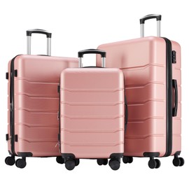 Sweetcrispy Luggage Spinner Wheels Lightweight Expandable Travel Hard Shell Suitcases with TSA Lock, Soft Pink, 3-PCS Set (20/24/28 Inch)