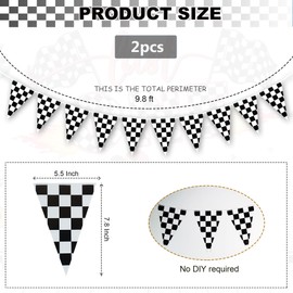 2Pcs Checkered Flags Birthday Banner,Race Car Double Sided Checkered Pennant Banner for Boys Baby Shower Birthday Party Decorations,Race Car Two Fast Birthday Party Decor Supplies