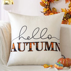 JOTOM Fall Cushion Covers 18x18 Inch Farmhouse Autumn Throw Pillow Covers 45x45cm Happy Fall Outdoor Thanksgiving Decorative Gifts Pillowcase Cushion Cases for Couch Sofa Bed Home Decor (Hello Autumn)