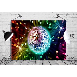 Loccor 7x5ft Fabric Disco Backdrop Glowing Light Ball Oldies Picture for Family Man Women Photography Background Adult Party Decorations Throwback 70s 90s Disco Birthday Party Supplies