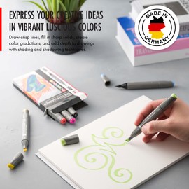 Marabu Alcohol Based Sketch Markers - 6 Colors Alcohol Markers for Artists - Fine and Chisel Dual Tip - Drawing Markers for Adult Coloring, Painting, Illustrating, Sketching, and Drawing