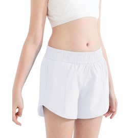 DOCUMO Girl's Athletic Shorts with Liner Zipper Pockets Quick Dry Running Shorts Sports Lightweight Active Shorts for Teen Girls (White, X-Large)