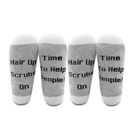 LEVLO Physician Assistant Gifts Hair Up Scrubs On Time To Help People Socks Nurse RN Gift Physician Student Socks, 2 Pairs/Set-mid Calf -1, Small-Medium