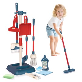 Joyfia Toddler Cleaning Set, 11-Piece Detachable Kids Broom and Dustpan Set Includes Mop, Brush, Scraper, Organizing Rack and More, Pretend Play Housekeeping Kit for Boys Girls Aged 3+