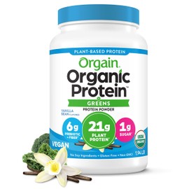 Orgain Orgain Organic Vegan Protein Powder + Greens, Vanilla Bean - 21g Plant Based Protein, 6g Prebiotic Fiber for Gut Health, Gluten Free, No Lactose Ingredients, No Sugar Added, Non-GMO - 1.94lb
