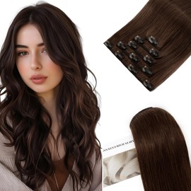 Elailite Real Hair Clip-In Extensions, #4 Medium Brown, 5 Wefts, Remy Hair Extensions with 12 Clips, 40 cm - 60 g, Straight Hairpieces, Natural Hair Extension for Women