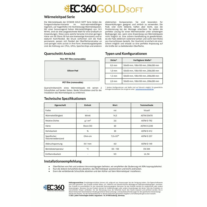 EC360® Gold Soft 14.5W/mK Thermal Pad (100 x 100 x