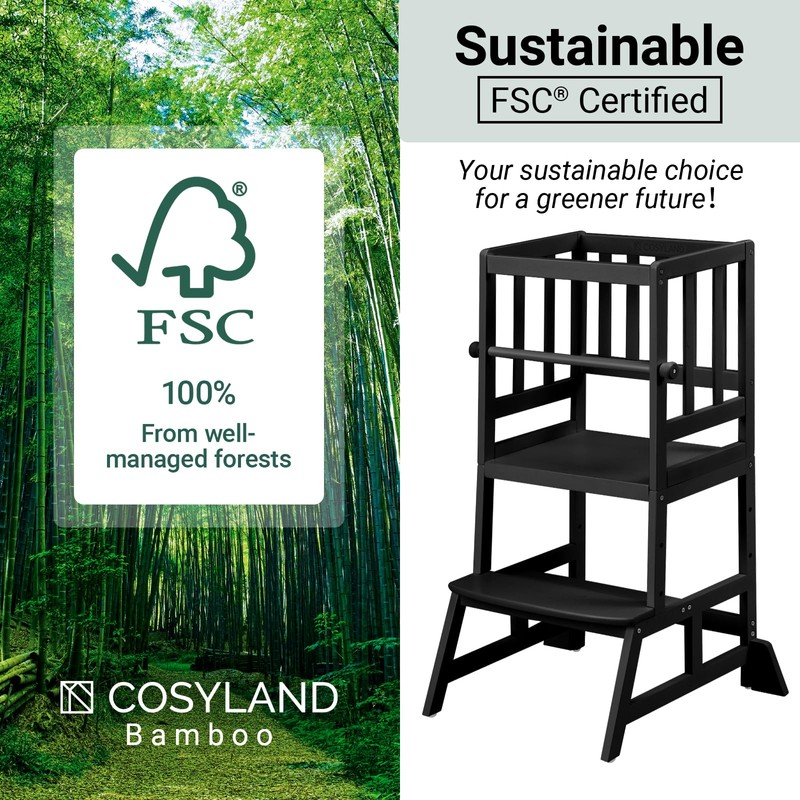 COSYLAND Toddler Standing Tower - Adjustable Height Toddler Kitchen Stool