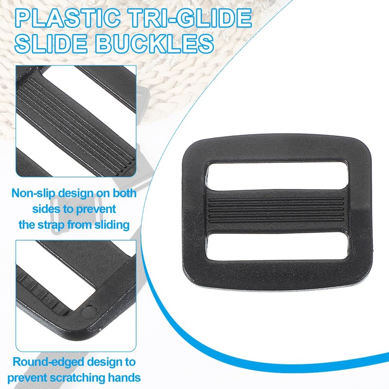 PATIKIL Plastic Slide Buckle 1 Inch(25mm), 20 Pack Rectangle Tri-Glide