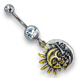 Unbranded 14g white sparkle cz dangle burnished boho sun crescent moon belly ring B544