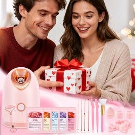 Pjordo Facial Steamer Spa Kit with 17 Skin Care Tools, Nano Ionic Face Steamer for Deep Cleaning Unclogs Pores, Warm Mist Humidifier Steamer for Face Home Sauna SPA, Valentines Day Gifts for Women