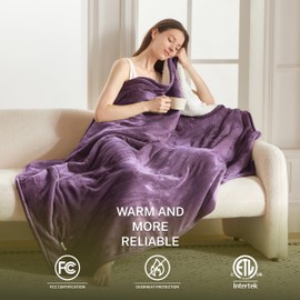 Cozorbt Heat Blanket 72”x84” Full Size,Soft Flannel & Sherpa Reversible Electric Blanket with 10 Heat Settings,12 Timer Setting and 8 Hours Auto-Shut Off,ETL Certified Machine Washable,Purple