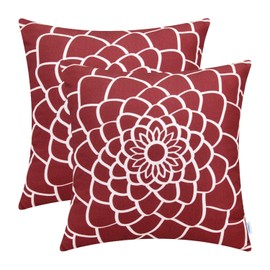 CaliTime Pack of 2 Soft Canvas Throw Pillow Covers Cases for Couch Sofa Home Decor Dahlia Floral Outline Both Sides Print 16 X 16 Inches Dark Red