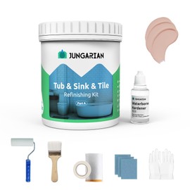 Jungarian Tub and Tile Refinishing Kit 35oz with Tools, Low Odor DIY Bathroom Paint Sink Tub Countertop Tile Shower Paint for Bathroom Kitchen Porcelain Fiberglass, Semi-Gloss Bella Pink