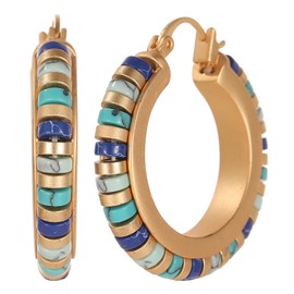 Inmorump Vintage Turquoise Hoop Earrings for Women Natural Stone 18k Gold Plated Hoop Bohemia Earrings(Turquoise)
