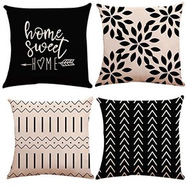 YCOLL Pillow Covers 18x18 Set of 4, Modern Sofa Throw Pillow Cover, Decorative Outdoor Linen Fabric Pillow Case for Couch Bed Car 45x45cm (Black, 18x18,Set of 4)