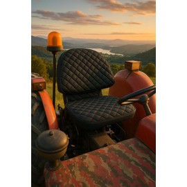 noadre Heavy Duty Tractor Seat Cover Durable Impertex Quilting for Tractors & Forklifts, Lawn Mower (Black Leather-Red Stitched)