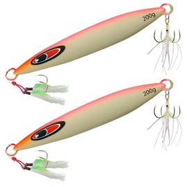 Deep Sinking Sea Fishing Lures, LULUWA 80g/100g/120g/150g/200g/250g/300g Hard Metal Sea Spinner Fish Bait Perfect for Ribbon Fish and Tuna Salmon Grouper Cod & Jigging Lure (15.3cm-200g-2pcs)