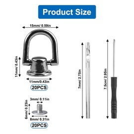 Pack of 20 D Ring Stud Screw Head with Screw, 15 mm Rivets with Pull Ring, D Ring Metal Screw Rivets, Rotating D Rings Rivets, Black Head Button Stud, for DIY Purse, Leather Collar, Belt, Handbag