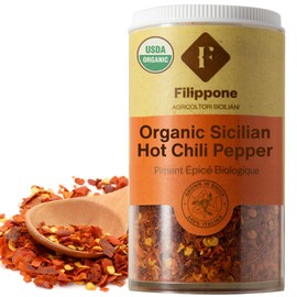 Filippone® Organic Sicilian Chili Flakes, Shaker, 20 g (0.70 oz), Spicy Herb Seasoning, Fresh Grown in the Mountains of Sicily, Italian Pepperoncino, Sicilian Chili Pepper, Small Family Production, Certified USDA Organic