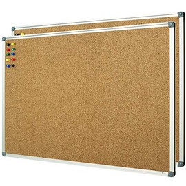 Lockways Cork Board Bulletin Board, 2 Pack Double Sided Corkboard 36" x 24", Wall-Mounted Silver Aluminum Message Presentation Notice Board 3 x 2 Feet