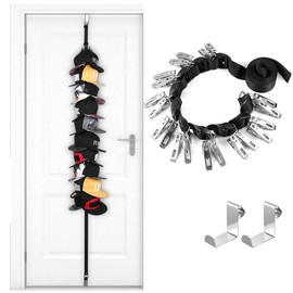 QUMENEY Adjustable Door Hat Display Rack Cap Holder Rack Organizer Over The Door Baseball Cap Organiser Hanging Cap Keeper with 20 Clip for Home Closet and Travel