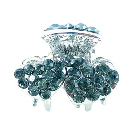 Sparkly Crystal Small Double Heart Claw Hair Clip ~ Grey