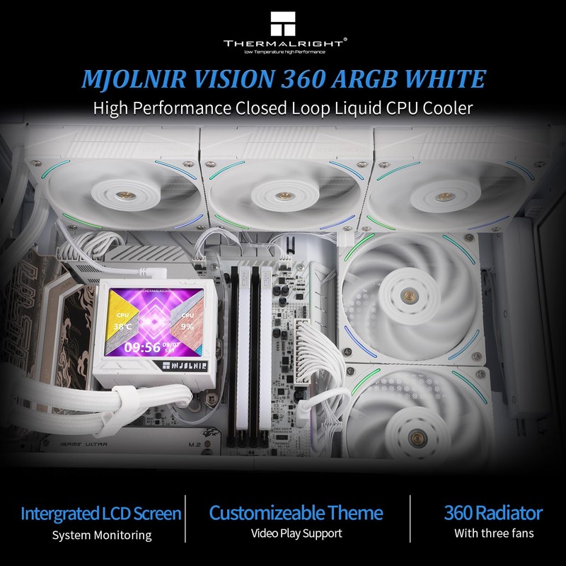 Thermalrlght Mjolnir Vision 360 ARGB White CPU Water Cooler,3 PWM