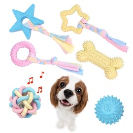 Dog Toy, Set of 6, Chewing Toy, For Pets, Sounds, Clean Teeth, Dog Toy, Natural Rubber, Suitable for Puppies and Small Dogs, Stress Relief, Washable