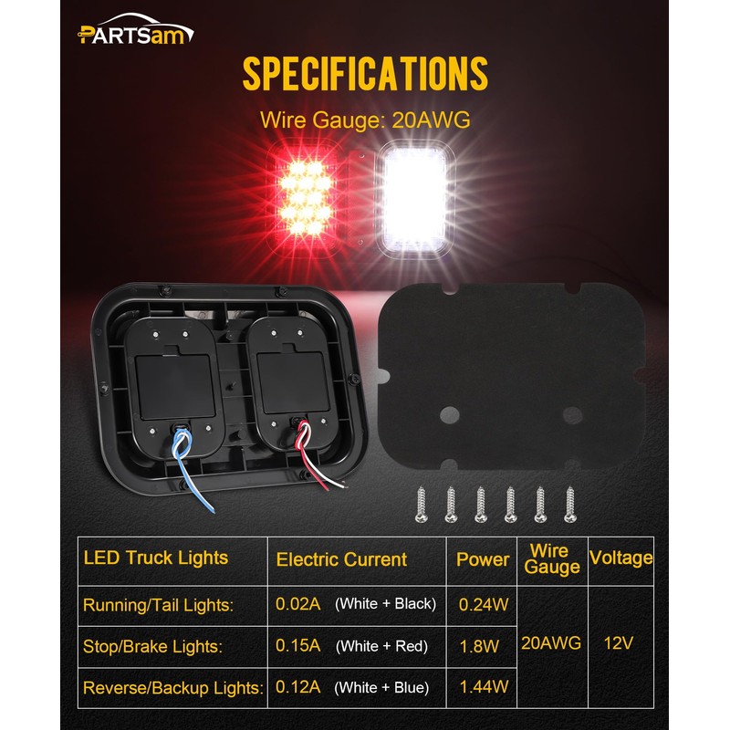 Partsam 2 Rectangle Double Led Trailer Tail Lights 24 LEDs