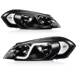 PIT66 LED DRL Headlight, Compatible with 2006-2013 Chevy Impala /2014-2016 Impala Limited/2006-2007 Monte Carlo Replacement Headlamp Assembly Accessories Clear lens Black Housing Clear Reflector