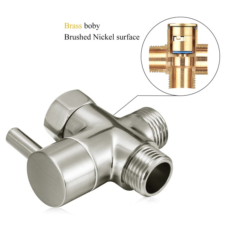 Solid Brass 3-way G1/2 Shower Diverter (Brushed Nickel)
