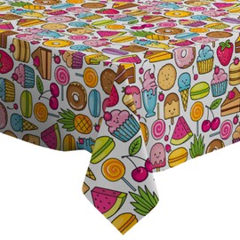 Q-Beans Rectangle Decorative Tablecloth [Size: 60 x 84 inch], Washable and Reusable Table Cloth Cover for Indoor and Outdoor (Sweet Dessert Doodle)
