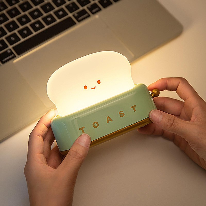 Cute Toast Night Light USB Rechargeable LED Bread Toast Night