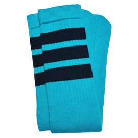 SKATERSOCKS One Pair of Italian Knee High Aqua Tube Socks with Black Stripes - Style 1