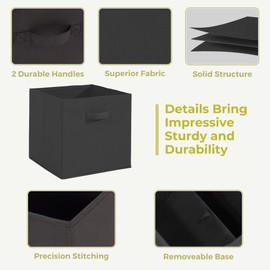 STORAGEIDEAS 11x11 Storage Bins, Set of 4 Storage Cubes, Collapsible Cube Storage Bins, Fabric Closet Organizers with Handles for Home, Office, Closet Shelf Cabinet, Bookcase, Black