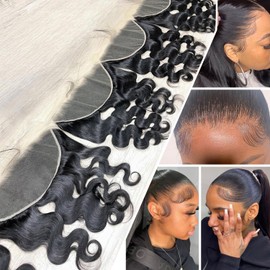 Topnormantic 13x4 Lace Frontal Body Wave, Invisible HD Transparent Swiss Lace Frontal Pre Plucked with Baby Hair 12A Grade Brazilian Human Hair with Small Single Knots Free Part 12 Inch