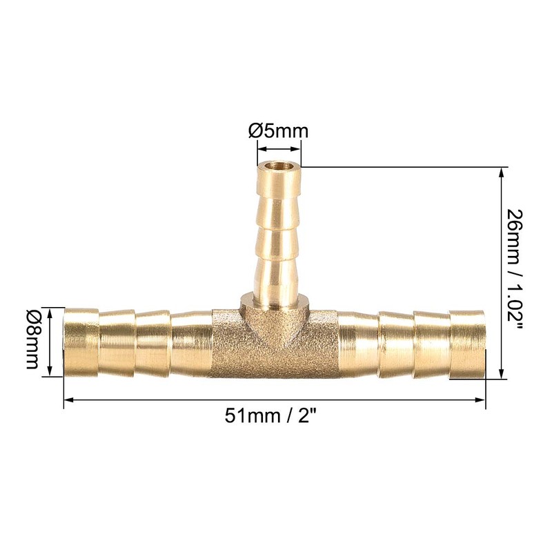 sourcing map Tee Brass Barb Fitting Reducer 3 Way, Fit