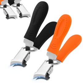 LOPHE Nail Clipper, Pack of 2 Curved Blade Finger Nail Clippers, Ergonomic Nail Clippers, Slanted Nail Clippers with Wide Opening for Seniors Thick Nails (Black, Orange Colour)