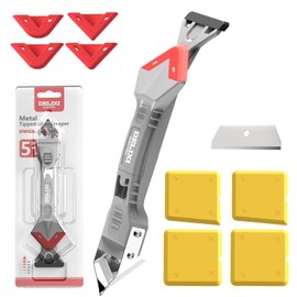 5 in 1 Caulking Tool with 5 Silicone Pads and 4 Glass Glue Corner Scrapers, Caulk Remover Tool with Replacement Blades and Unclogging Needle, Caulking Removal Tool for Kitchen Bathroom