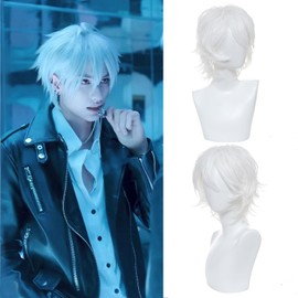 Lotfon Gojo Wig,Gojo Hair,White Hair Wig Men,Gojo Costume,Boys Gojo Costume,Inumaki Wig,Storm Costume xmen(silver white)