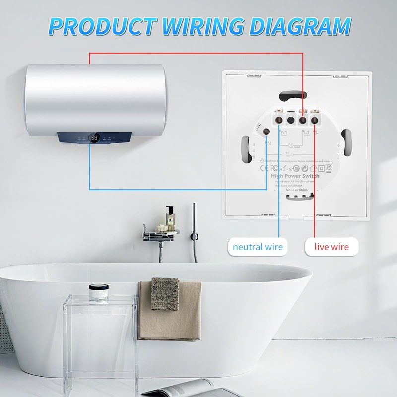 Smart Immersion Heater Timer Switch, 40A 8000W WiFi Smart Water