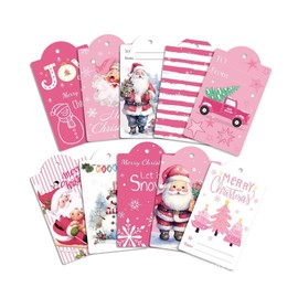Adam Victor 60 Christmas Gift Tags, Name Labels for DIY Xmas Gift, Hanging Tag with Ropes for Xmas Tree Decor(Pink)