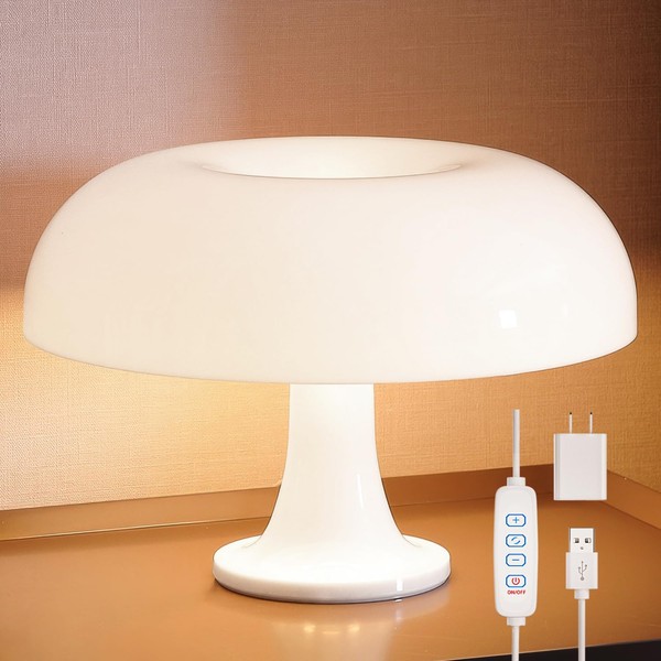 UEHICT White Mushroom Lamp, Dimmable Mushroom Table Lamp with 3