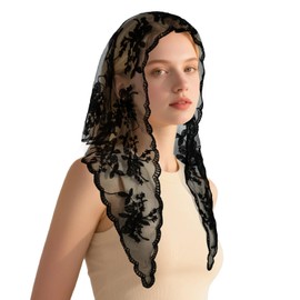 DOCILA Triangular Catholic Veil Black Floral Embroidered Chapel Veils Mass Mantilla Church Funeral Wedding Head Covering Scarf