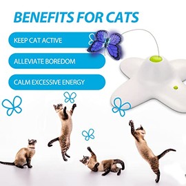 ALL FOR PAWS Juguetes interactivos para gatos con forma de mariposa, divertidos juguetes de gatito giratorios, incluye 2 reemplazos