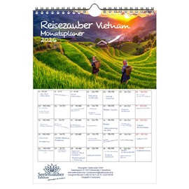 Reisezauber Vietnam Planner DIN A4 Calendar for 2026 Hanoi Beach Country Holiday Set Contents: 1 x Calendar, 1 x Christmas Pendant (Total 2 Pieces)